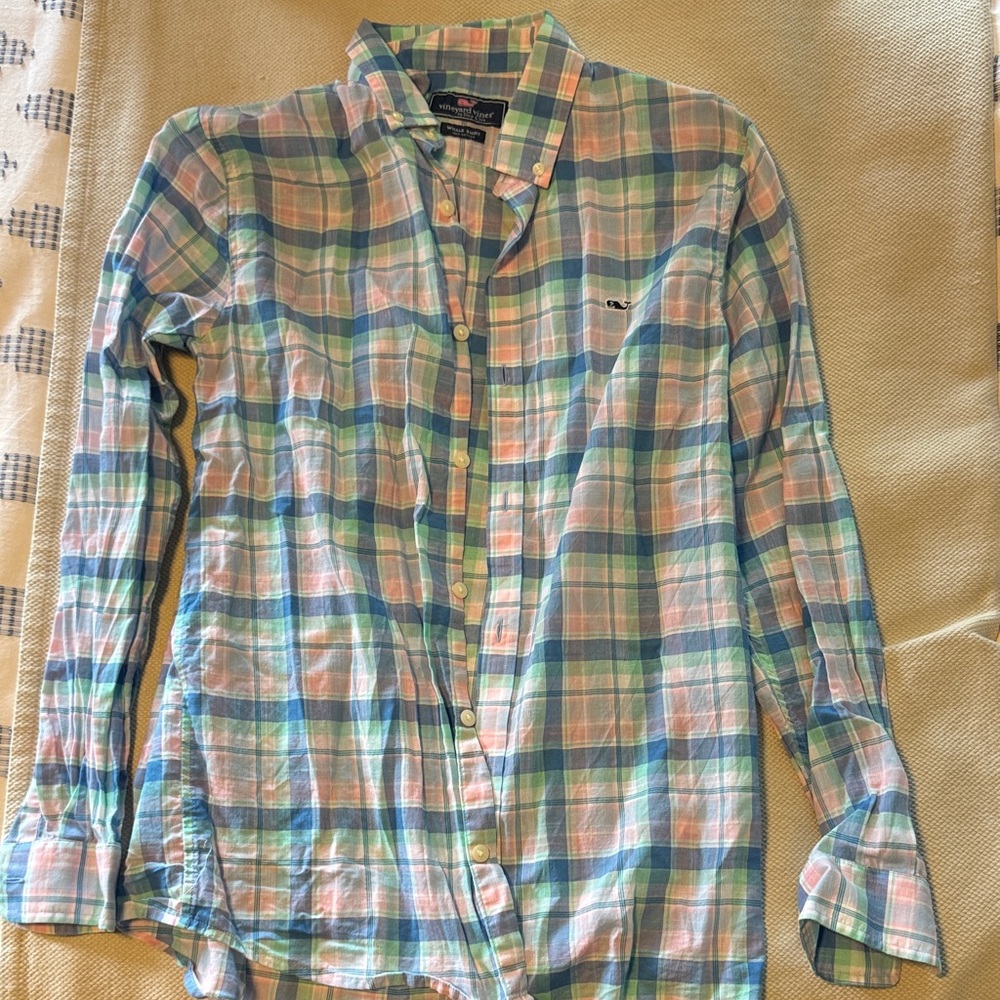Vineyard Vines Pastel Plaid Shirt boys XL